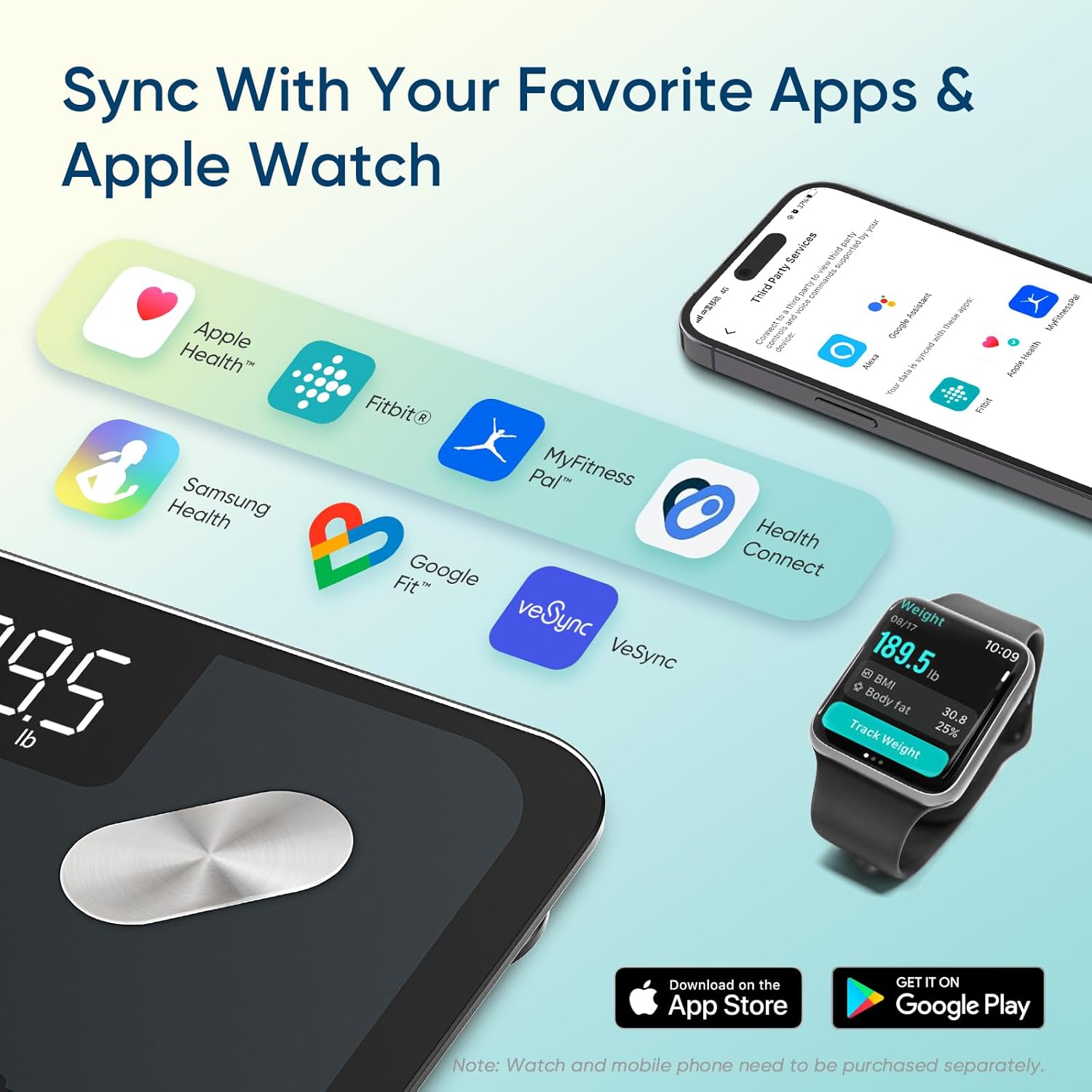 Balança Vitallis a sincronizar com Apple Health, Fitbit, Google Fit e Apple Watch